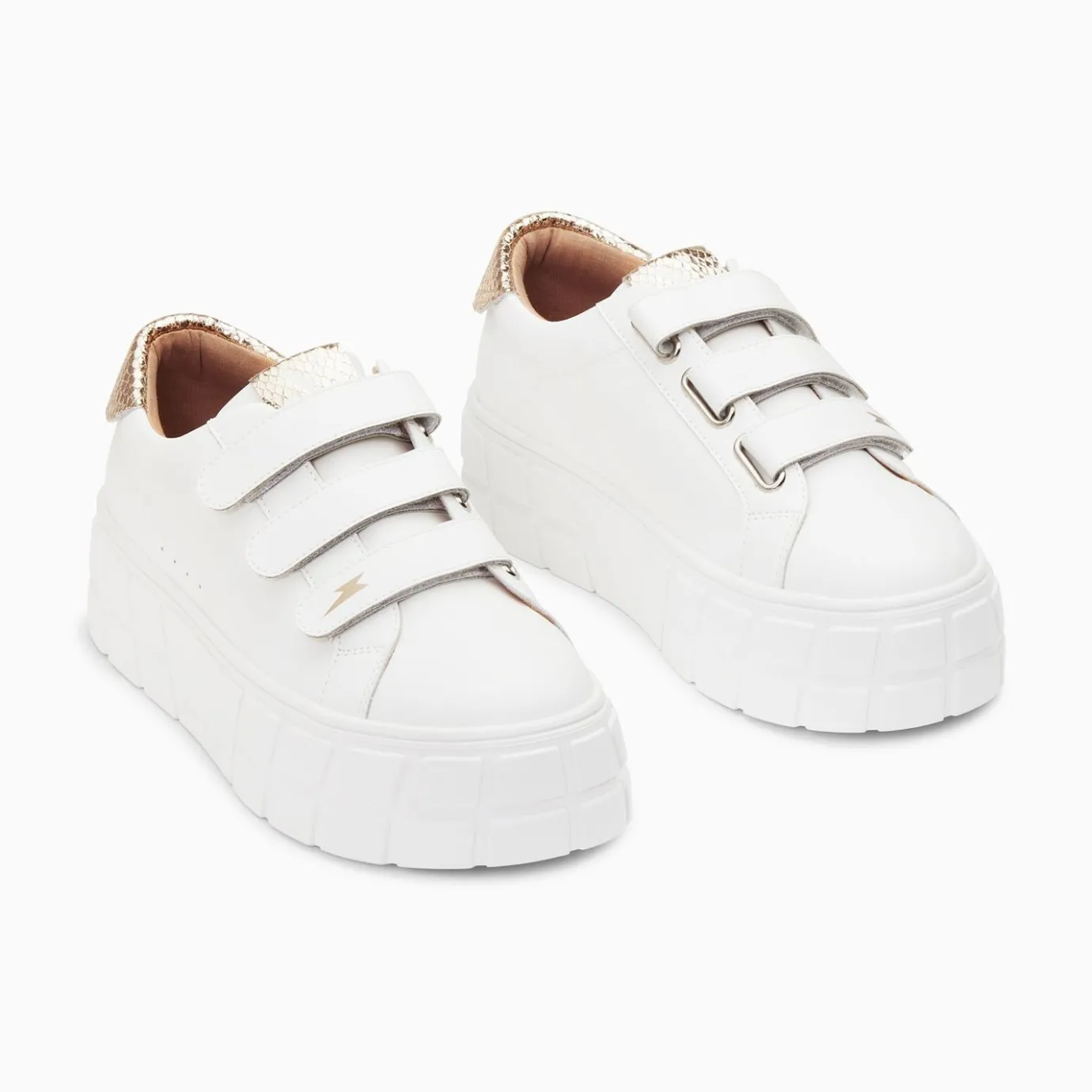 Vanessa Wu Sneakers | Baskets Angela Blanc Et Or Serpent A Plateforme
