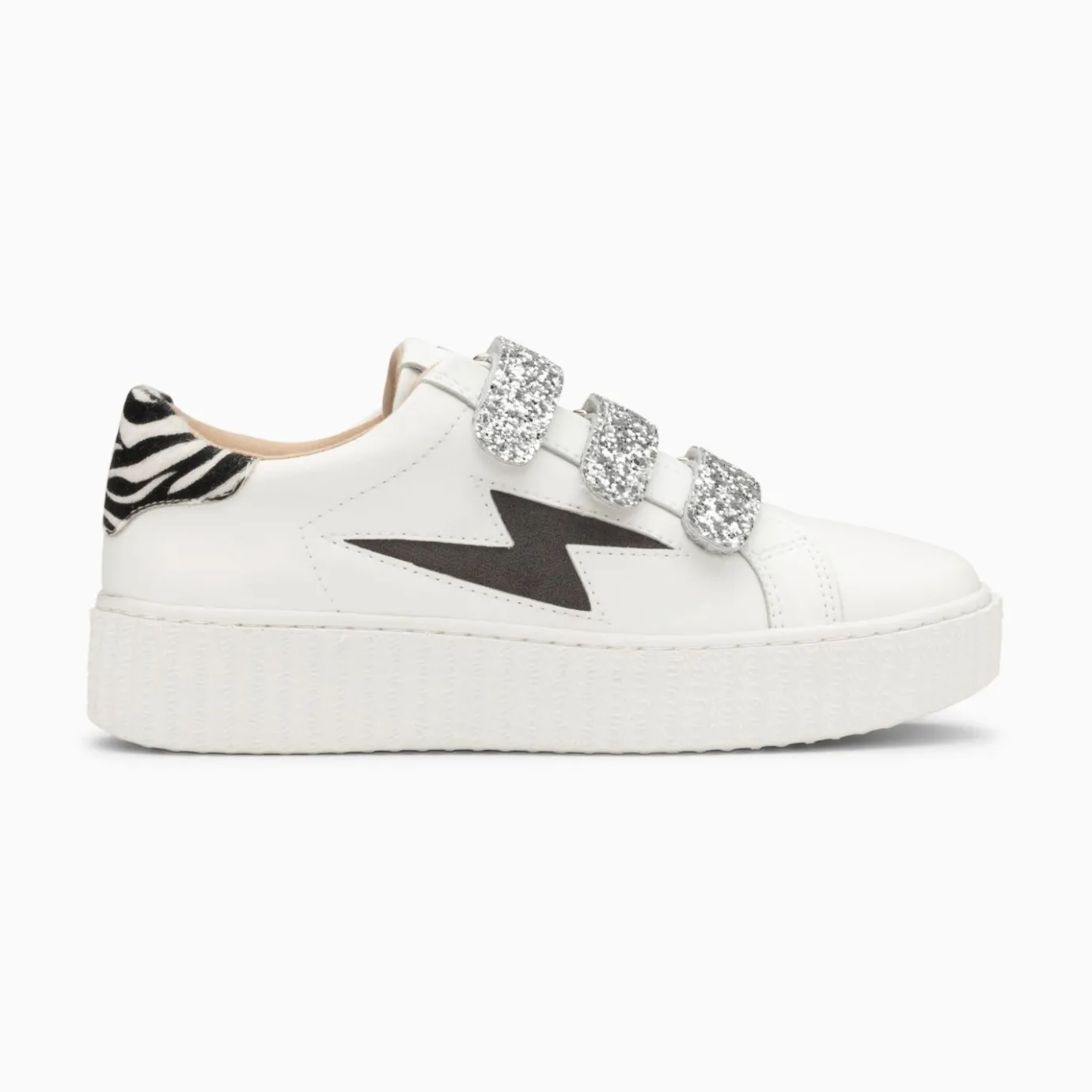 Vanessa Wu Sneakers | Baskets Eclair Angela Blanc Et Zebre A Scratchs Argent