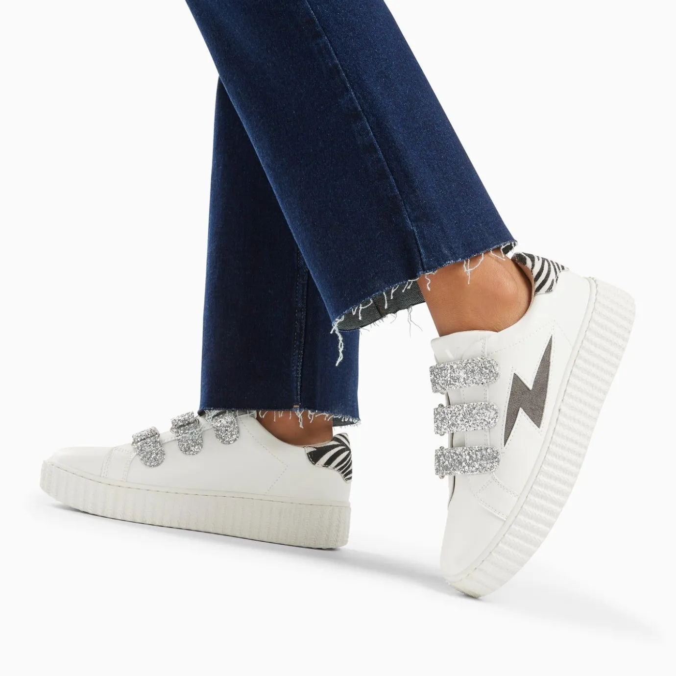 Vanessa Wu Sneakers | Baskets Eclair Angela Blanc Et Zebre A Scratchs Argent