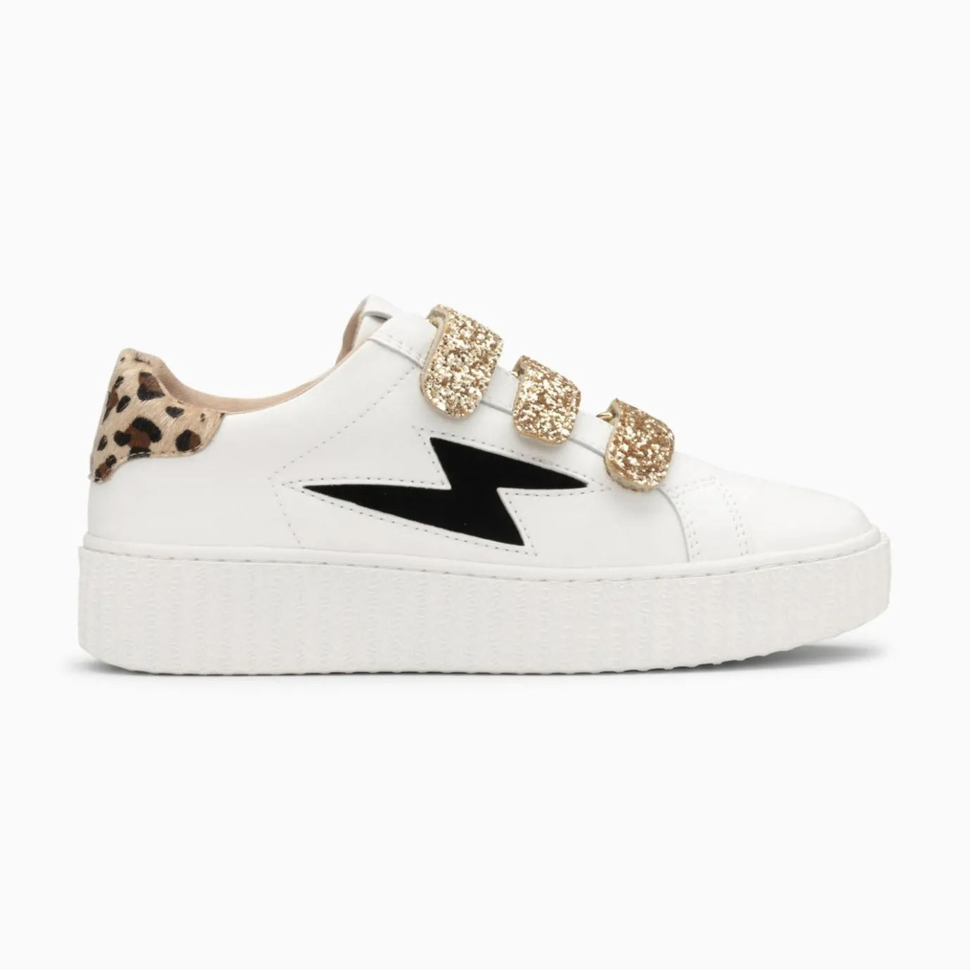 Vanessa Wu Sneakers | Baskets Eclair Angela Blanc Et Zebre A Scratchs Or