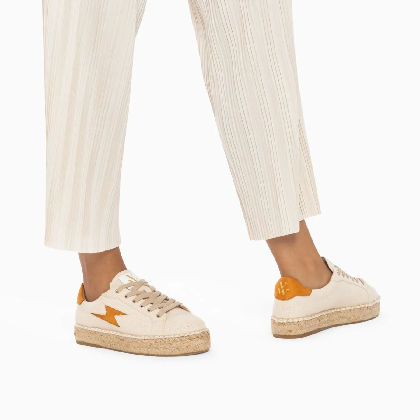 Vanessa Wu Sneakers | Baskets Eclair April Beige Et Orange A Semelle Espadrille