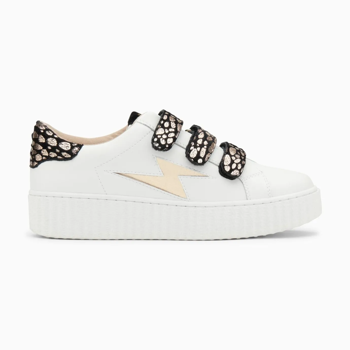 Vanessa Wu Sneakers | Baskets Eclair Daisy Blanc Et Or A Scratchs Leopard