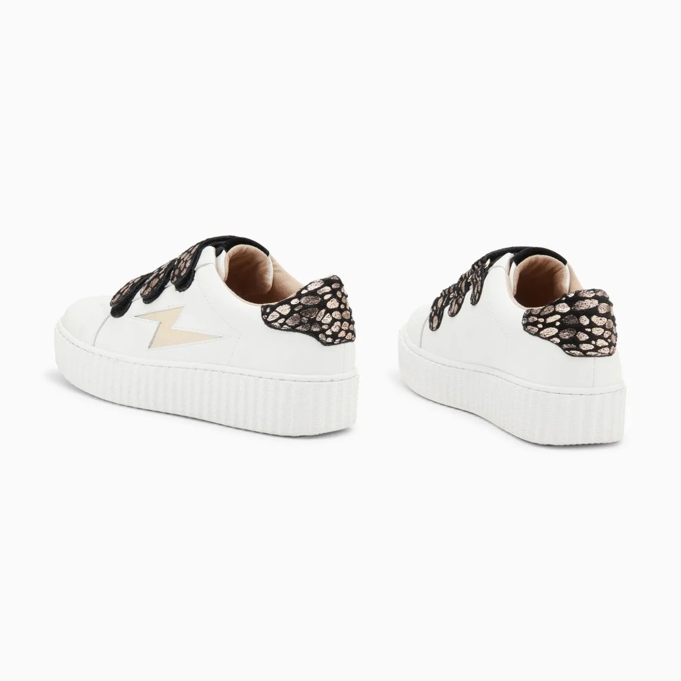 Vanessa Wu Sneakers | Baskets Eclair Daisy Blanc Et Or A Scratchs Leopard