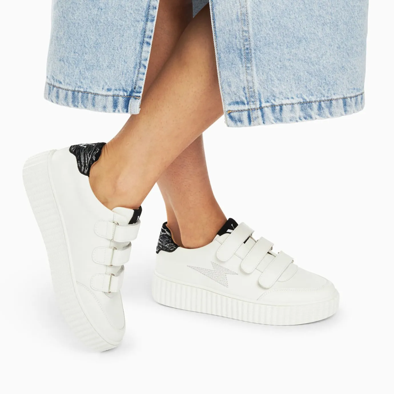 Vanessa Wu Sneakers | Baskets Eclair Damia Blanc Et Noir Imprime Zebre A Scratchs