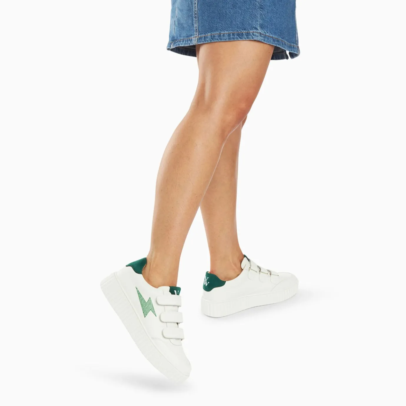 Vanessa Wu Sneakers | Baskets Eclair Damia Blanc Et Vert A Scratchs