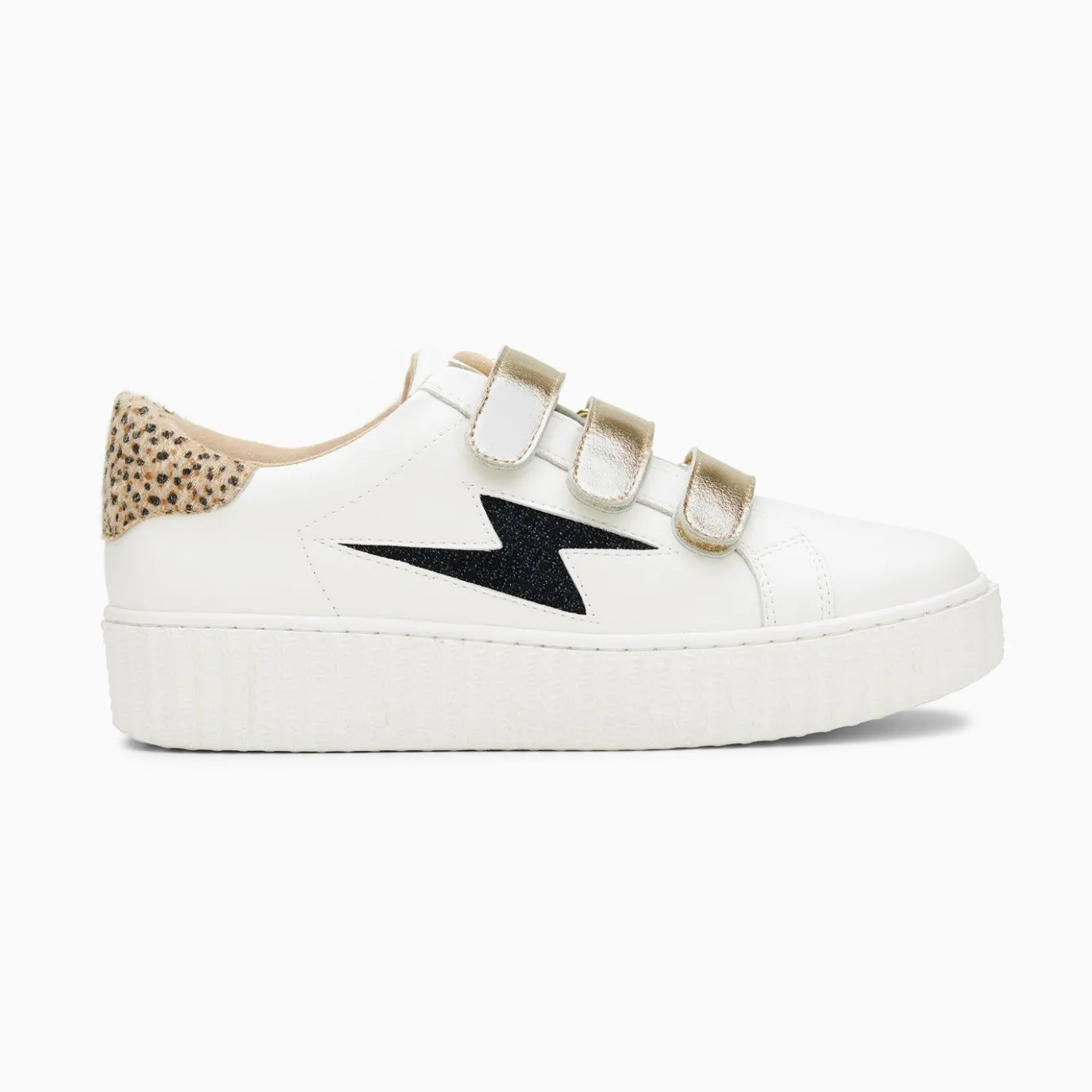 Vanessa Wu Sneakers | Baskets Eclair Darine Blanc Et Guepard A Scratchs Or