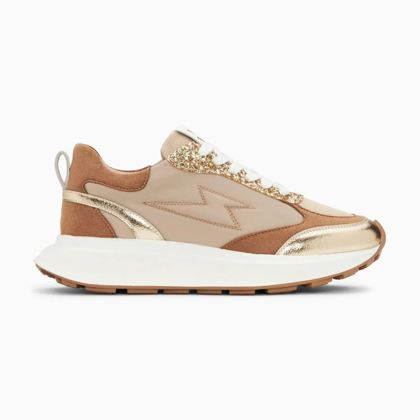 Vanessa Wu Sneakers | Baskets Eclair Esther Beige Et Or A Semelle Oversize
