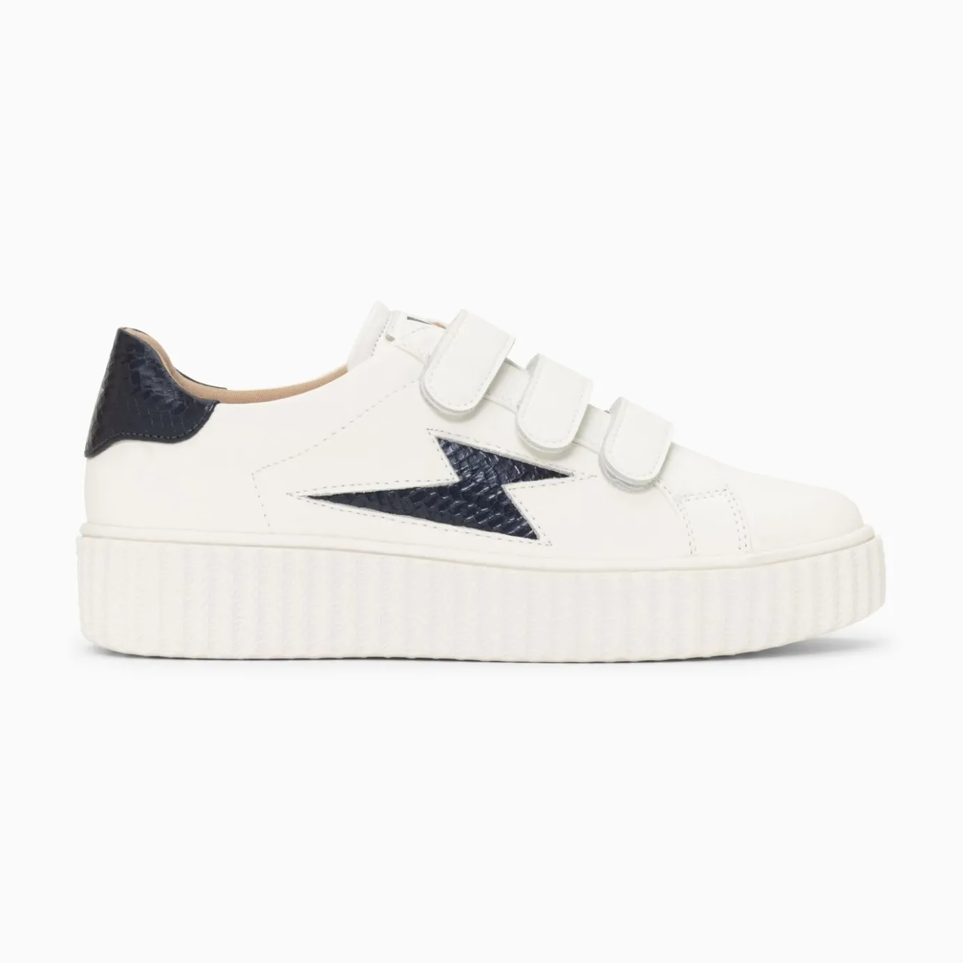 Vanessa Wu Sneakers | Baskets Eclair Eva Blanc Et Bleu Marine Serpent A Scratchs