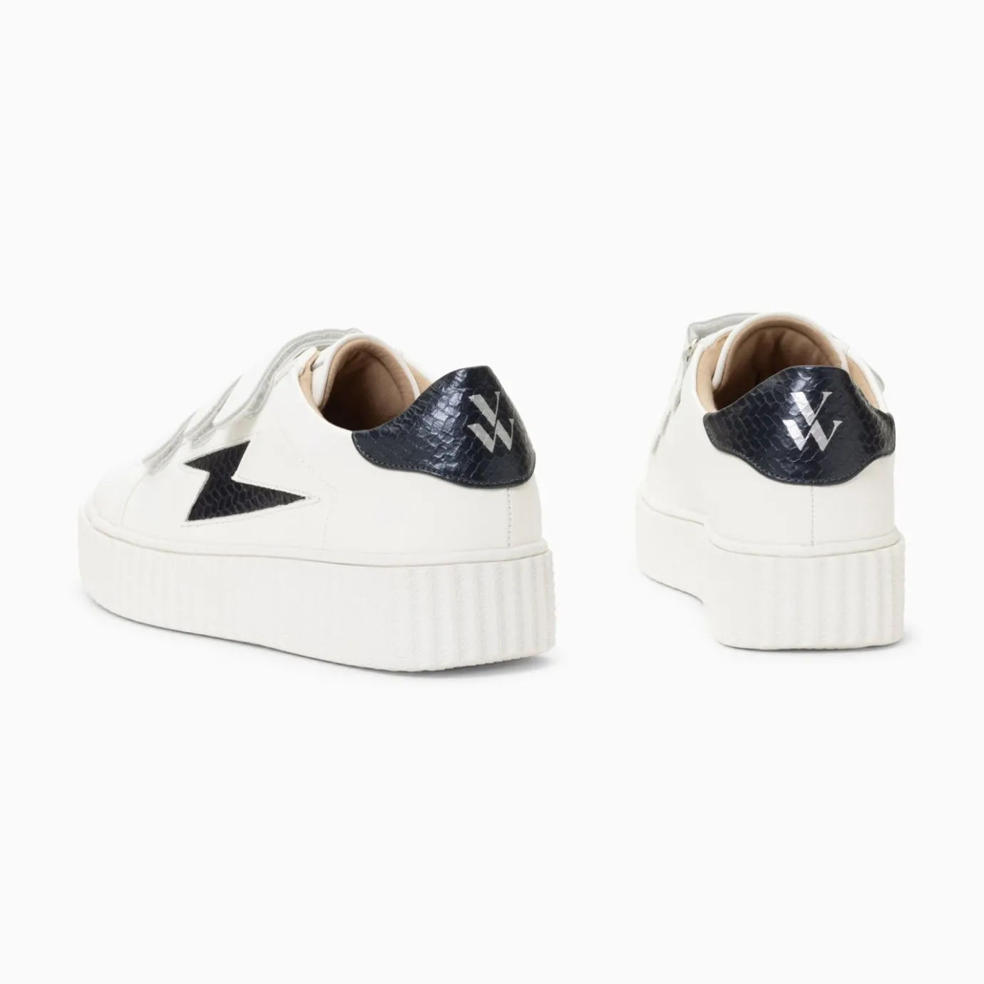Vanessa Wu Sneakers | Baskets Eclair Eva Blanc Et Bleu Marine Serpent A Scratchs