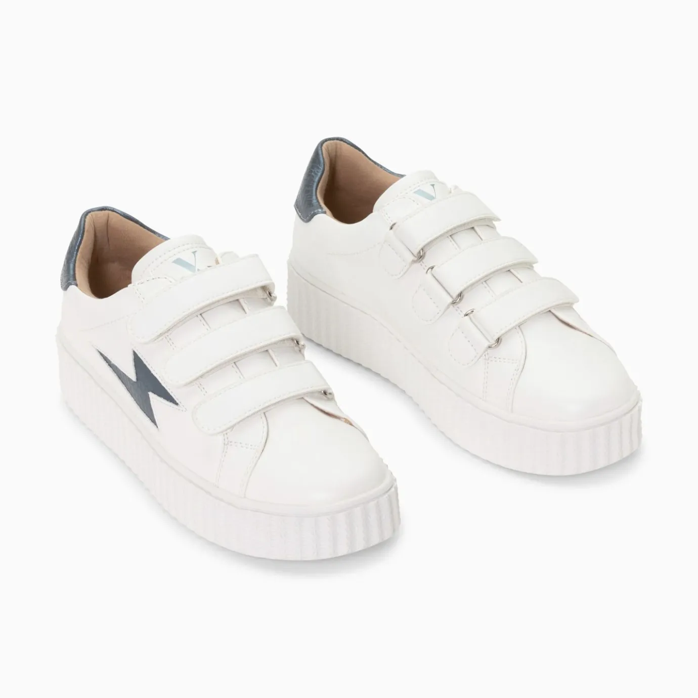 Vanessa Wu Sneakers | Baskets Eclair Eva Blanc Et Bleu Petrole Serpent A Scratchs