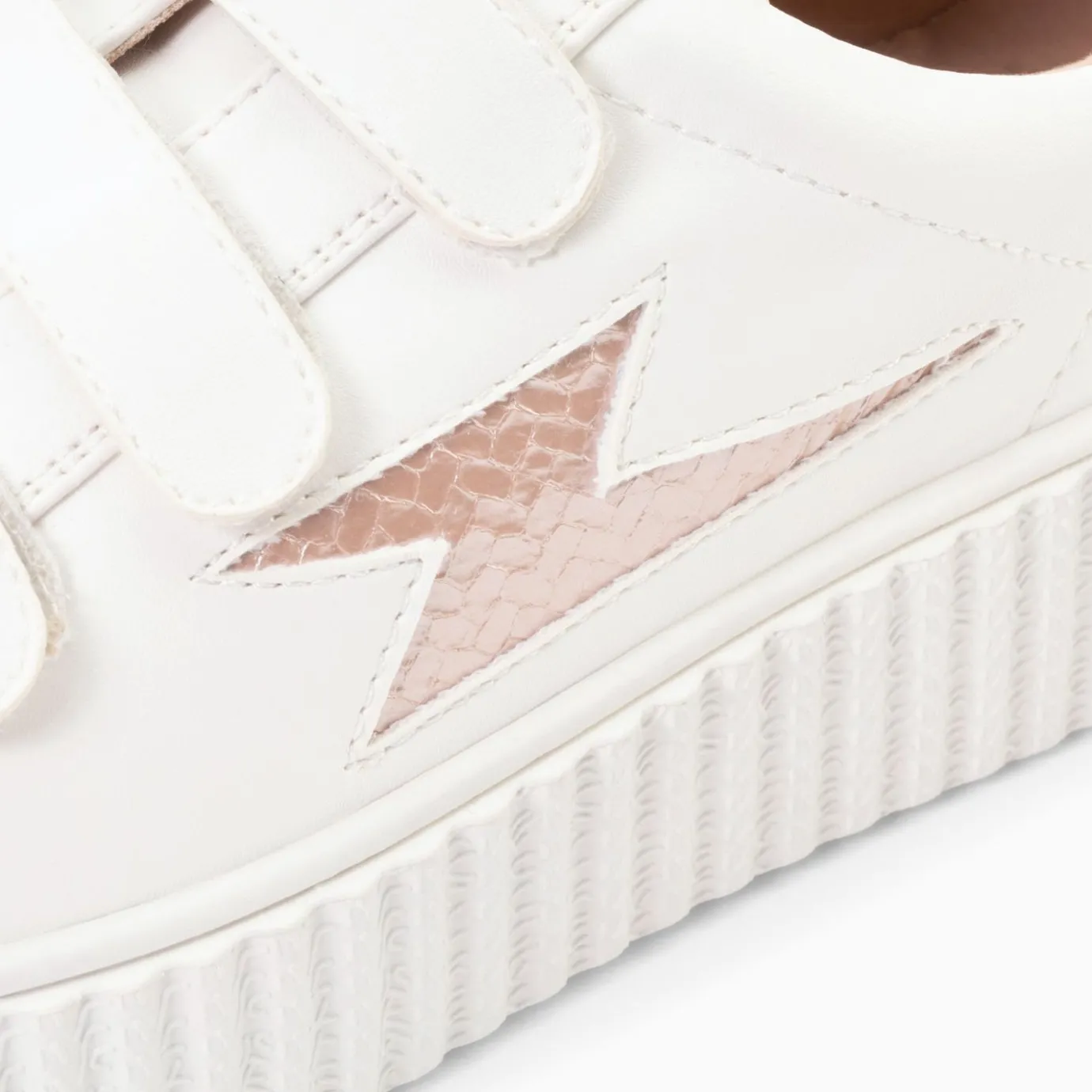 Vanessa Wu Sneakers | Baskets Eclair Eva Blanc Et Rose Gold Serpent A Scratchs