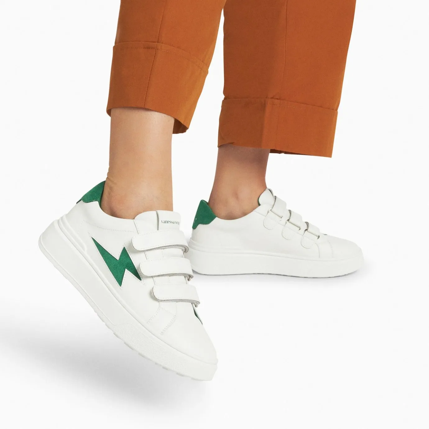 Vanessa Wu Sneakers | Baskets Eclair Fanny Blanc Et Vert A Scratchs