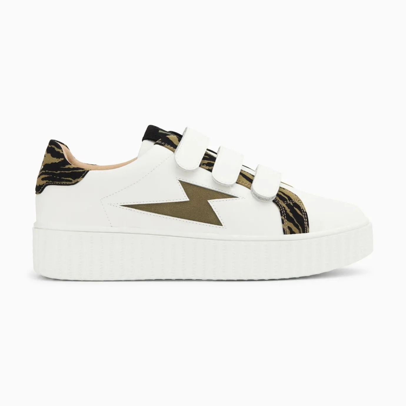 Vanessa Wu Sneakers | Baskets Eclair Ingrid Blanc Et Kaki Imprime Zebre A Scratchs