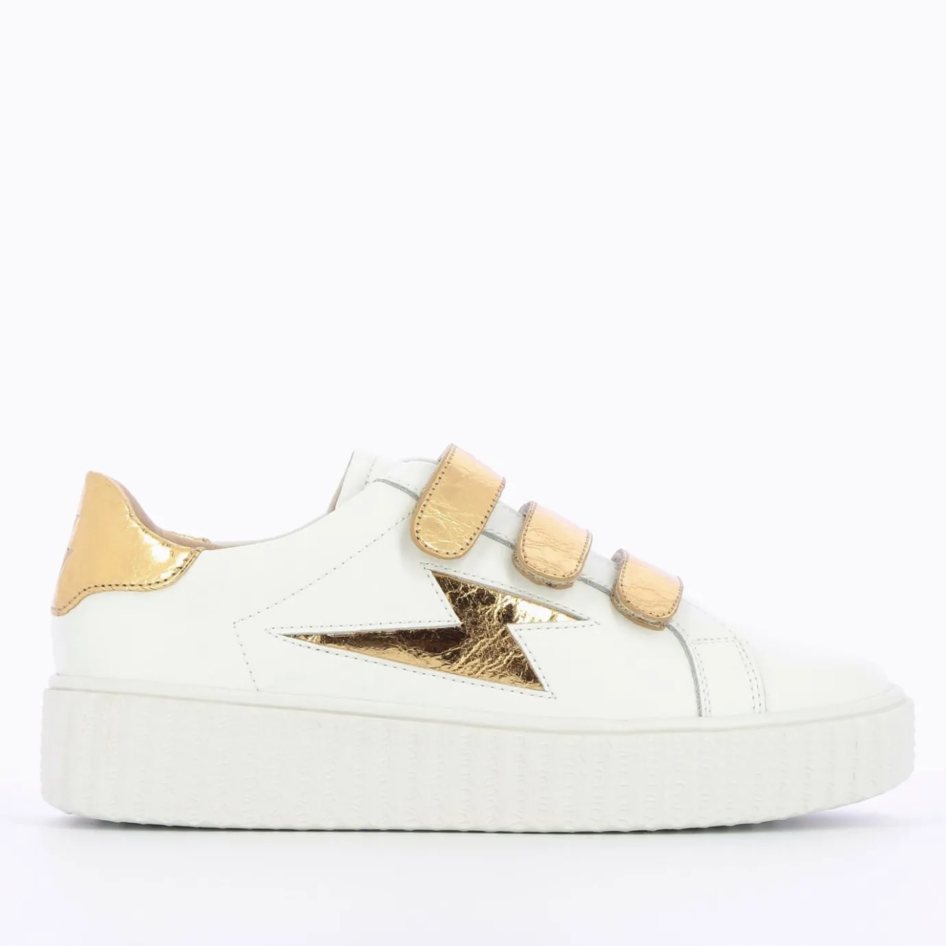 Vanessa Wu Sneakers | Baskets Eclair Jane Blanches En Cuir A Scratchs Or