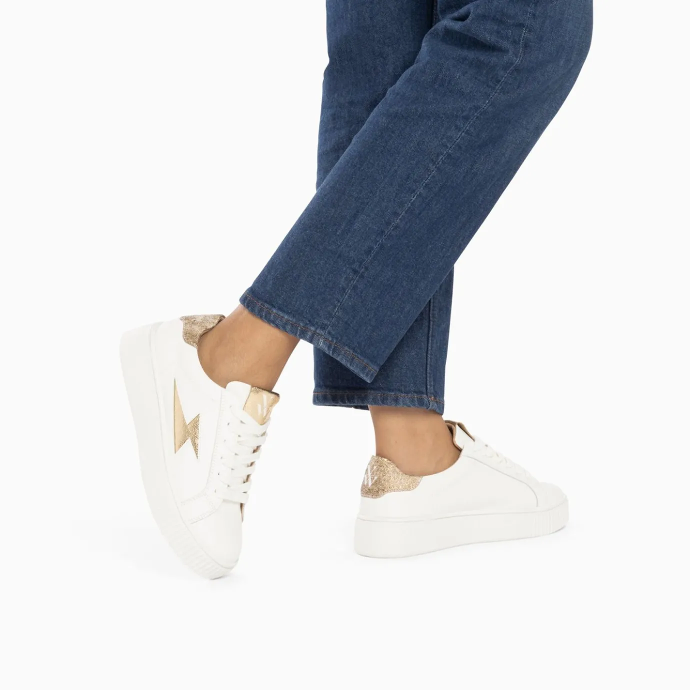 Vanessa Wu Sneakers | Baskets Eclair Joy Blanc Et Or A Lacets