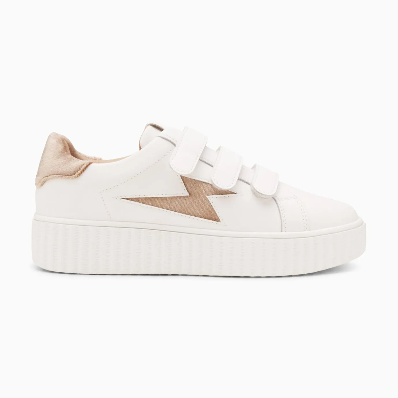 Vanessa Wu Sneakers | Baskets Eclair Kim Blanc Et Bronze Effet Velours A Scratchs