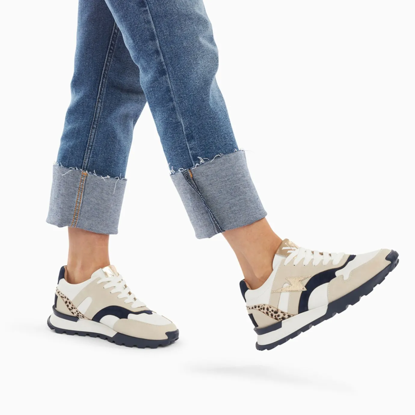 Vanessa Wu Sneakers | Baskets Eclair Liena Bleu Et Or A Semelle Running