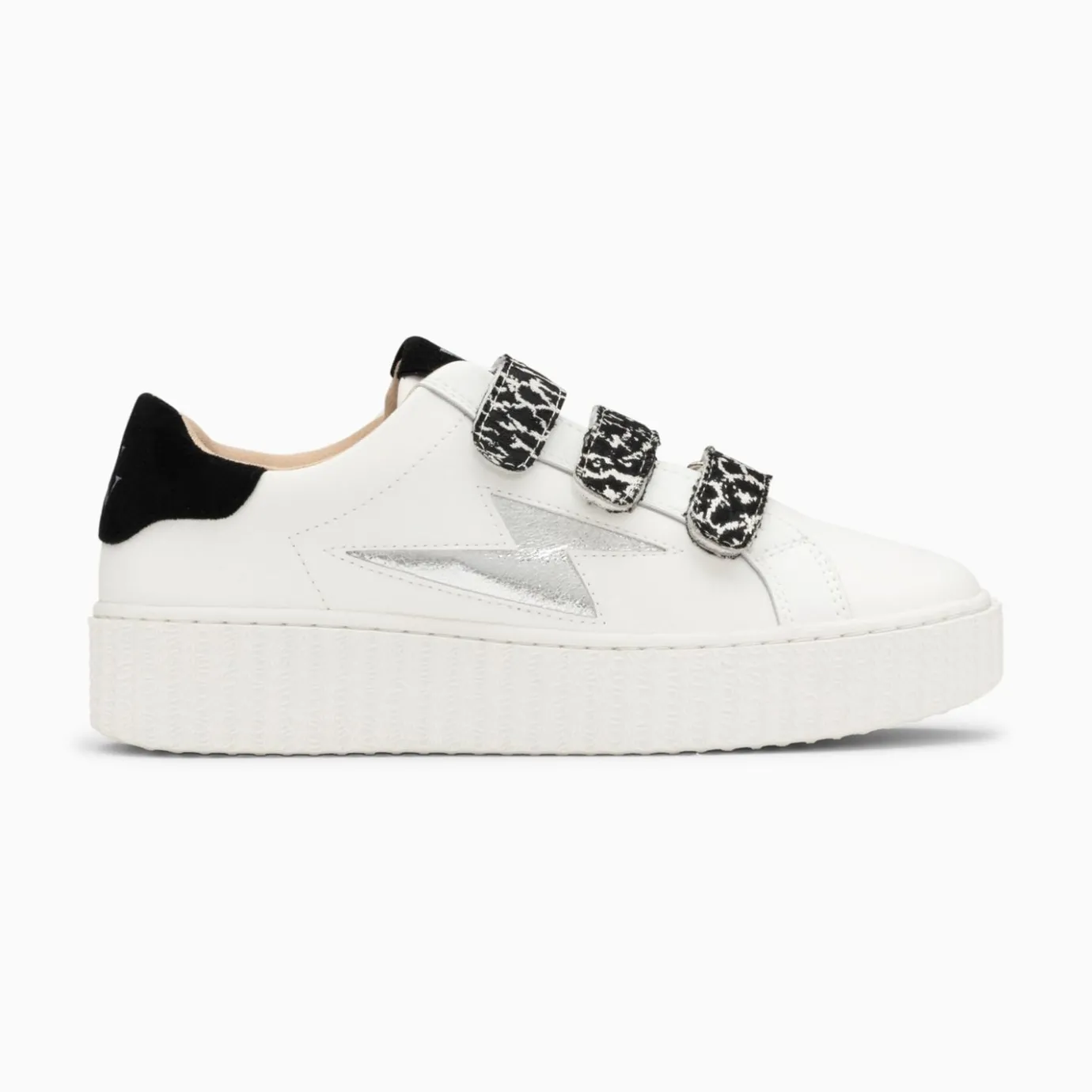 Vanessa Wu Sneakers | Baskets Eclair Lyanna Blanc Et Argent A Scratchs Leopard Noirs
