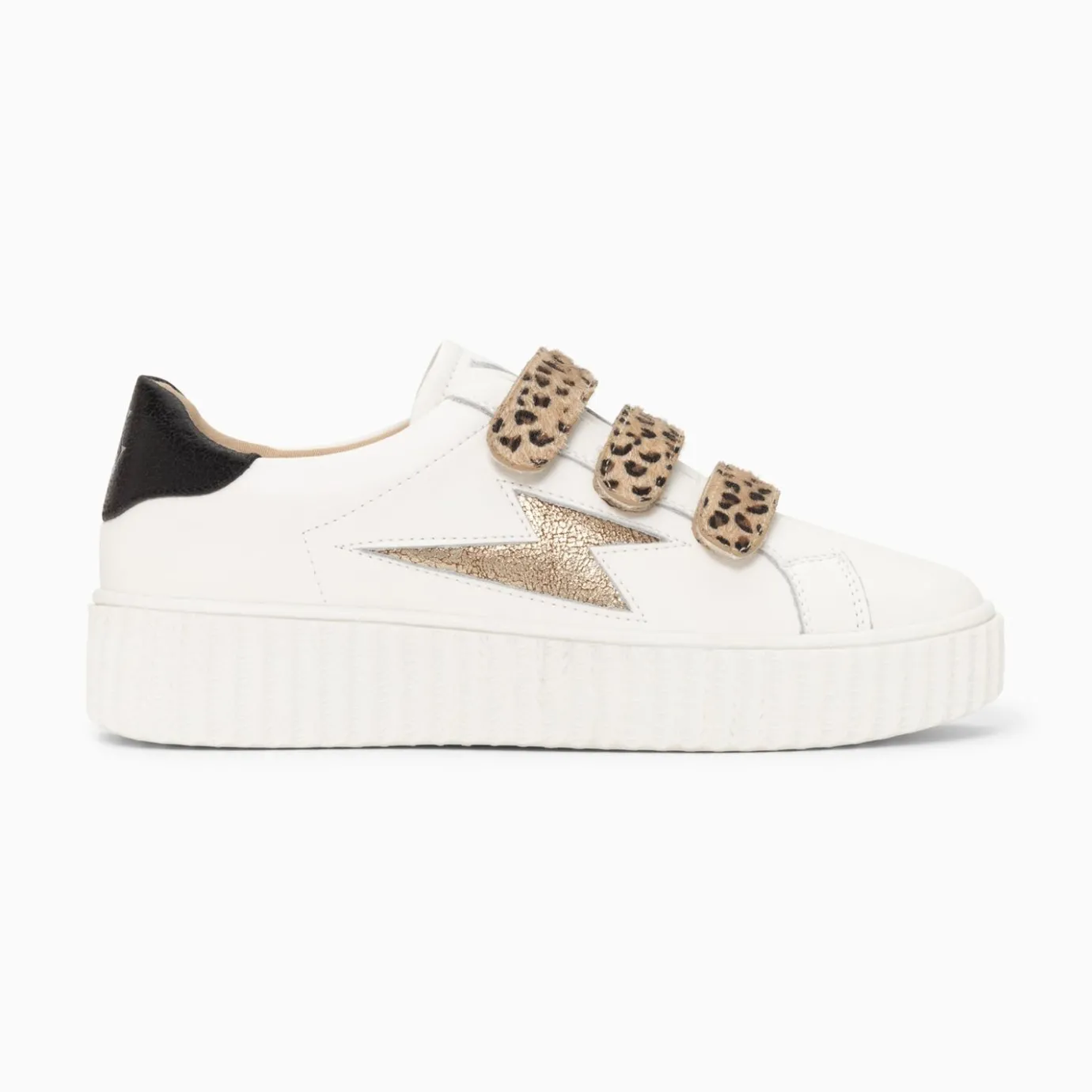 Vanessa Wu Sneakers | Baskets Eclair Maggie-Jane Blanc Et Or En Cuir A Scratchs Leopard