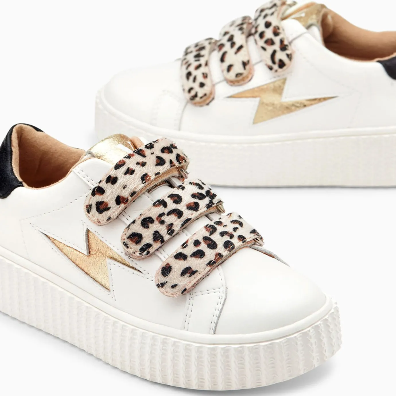 Vanessa Wu Sneakers | Baskets Eclair Mini Maggie Blanc Et Or A Scratchs Leopard