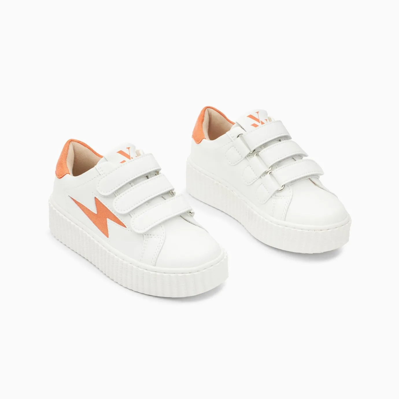 Vanessa Wu Sneakers | Baskets Eclair Mini Vicky Blanc Et Orange A Scratchs