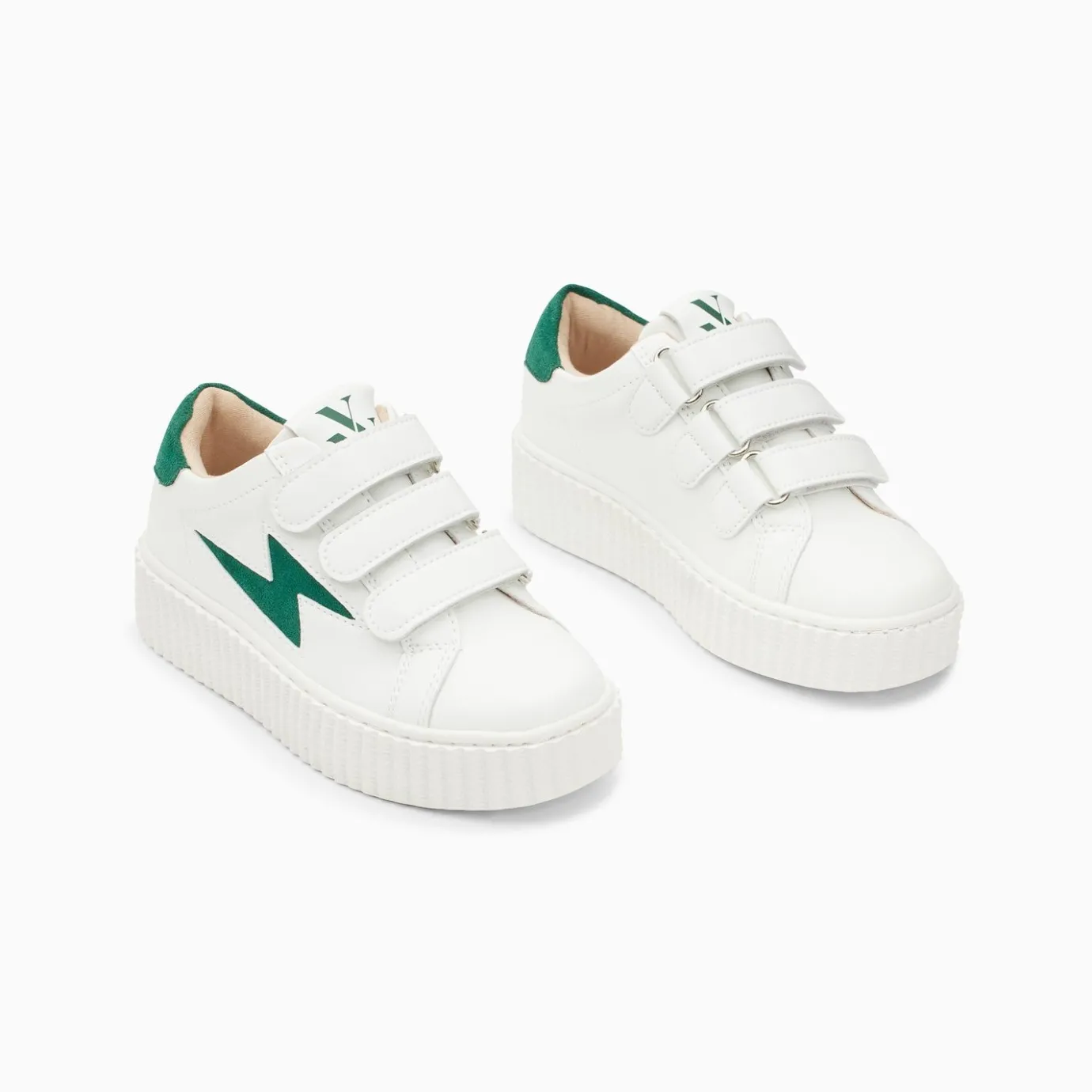 Vanessa Wu Sneakers | Baskets Eclair Mini Vicky Blanc Et Vert Sapin A Scratchs