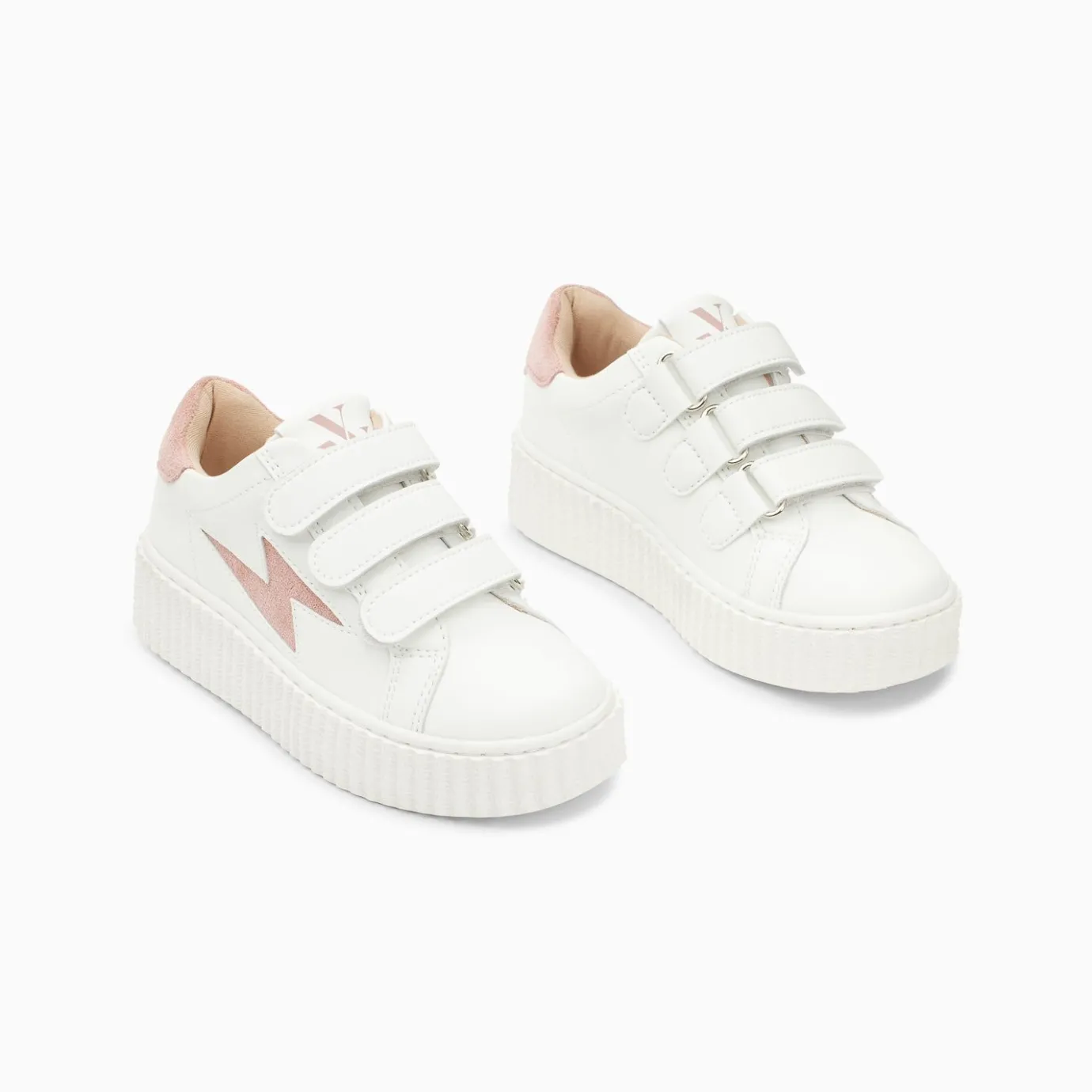 Vanessa Wu Sneakers | Baskets Eclair Mini Vicky Blanc Et Vieux Rose A Scratchs