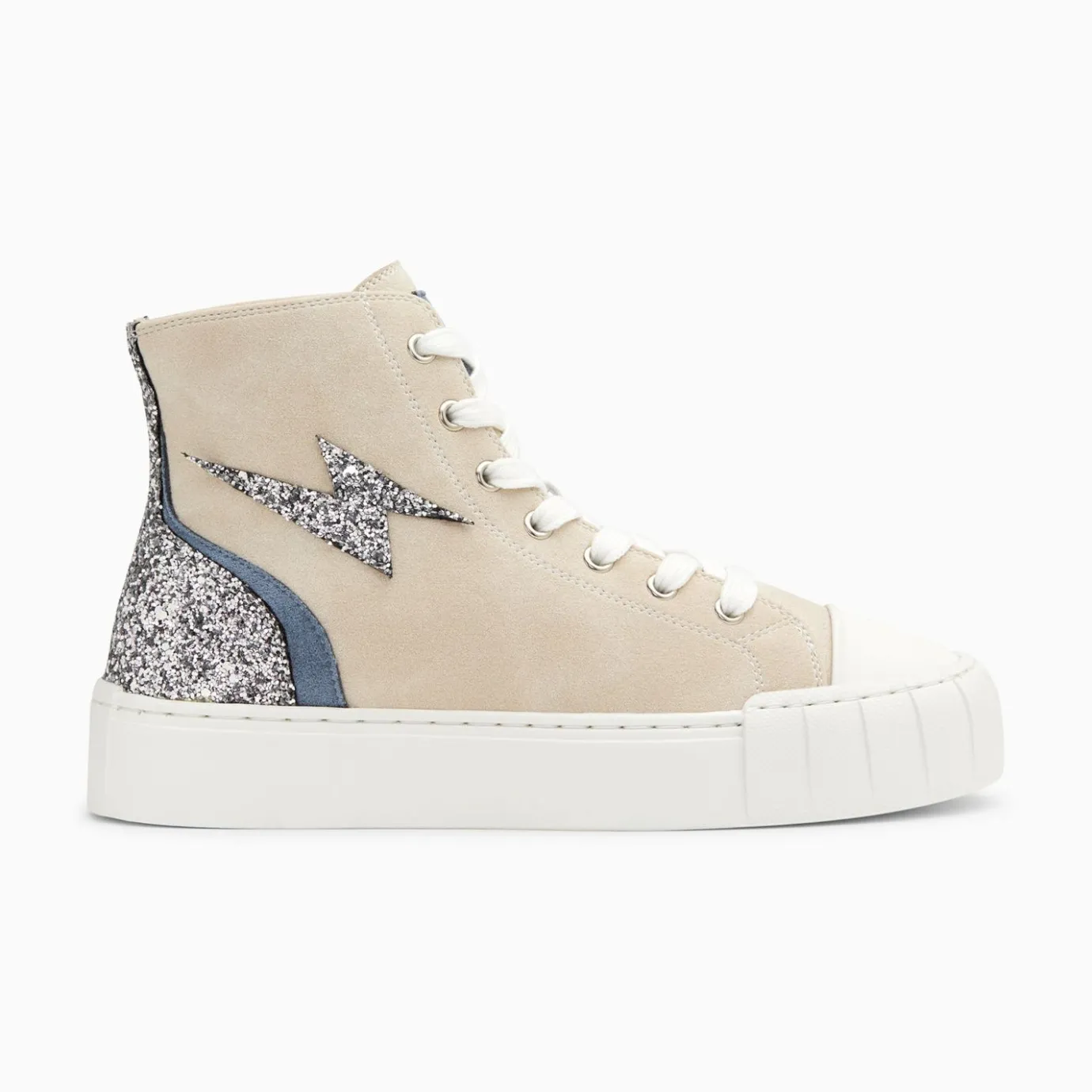 Vanessa Wu Sneakers | Baskets Eclair Mucella Montantes Beige Et Argent Glitter