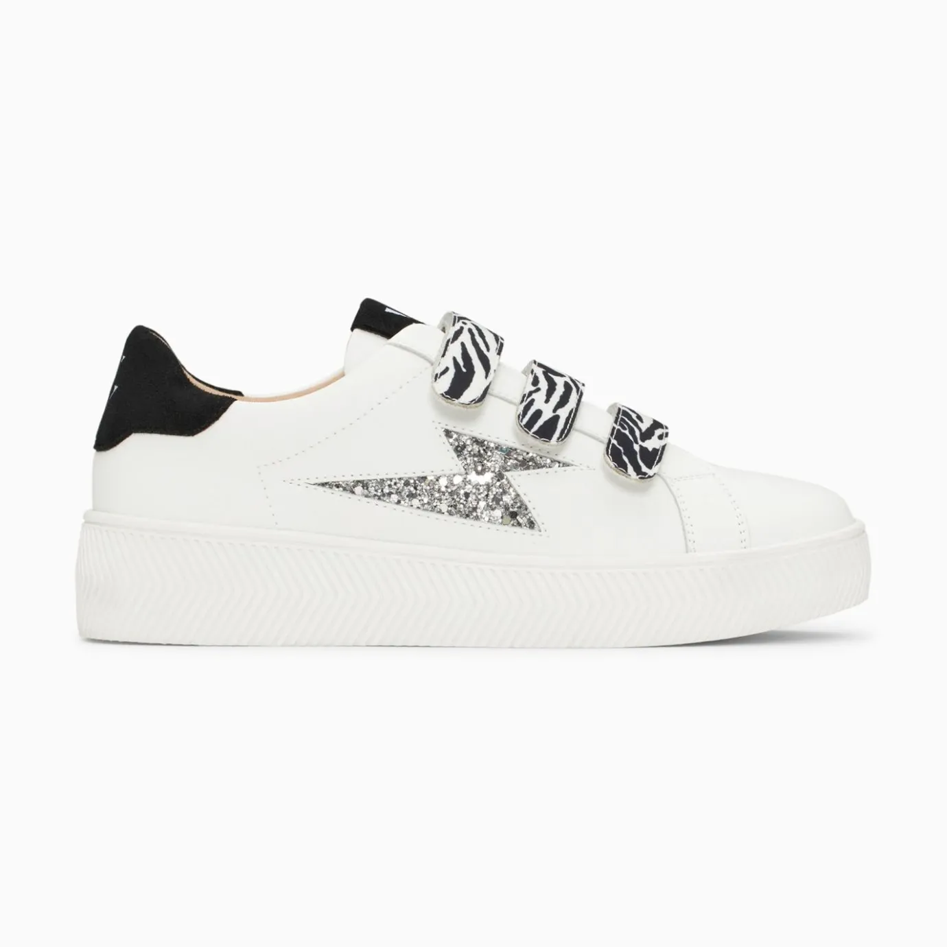 Vanessa Wu Sneakers | Baskets Eclair Noura Blanc Et Argent A Scratchs Zebre