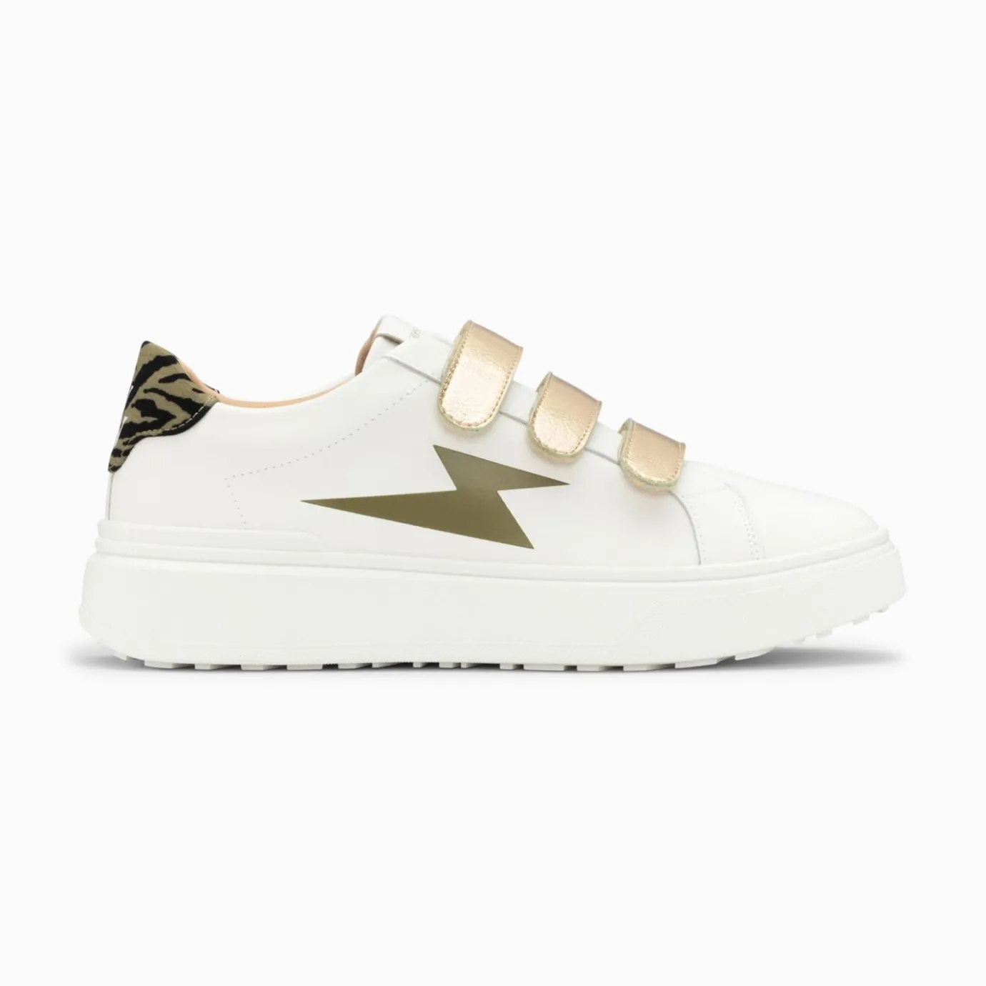 Vanessa Wu Sneakers | Baskets Eclair Salome Blanc Et Kaki A Scratchs Or