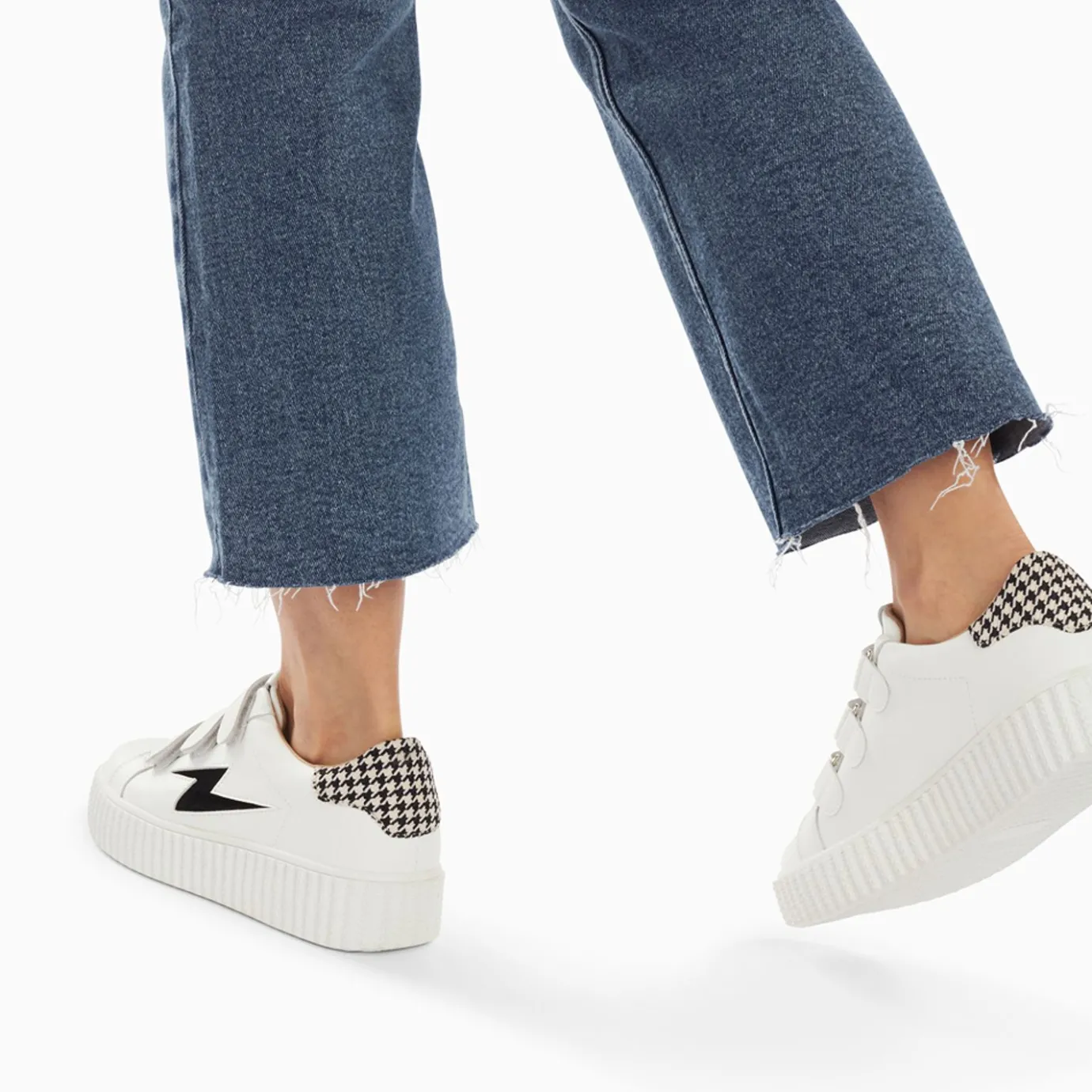 Vanessa Wu Sneakers | Baskets Eclair Sansa Blanc Et Noir Pied-De-Poule A Scratchs