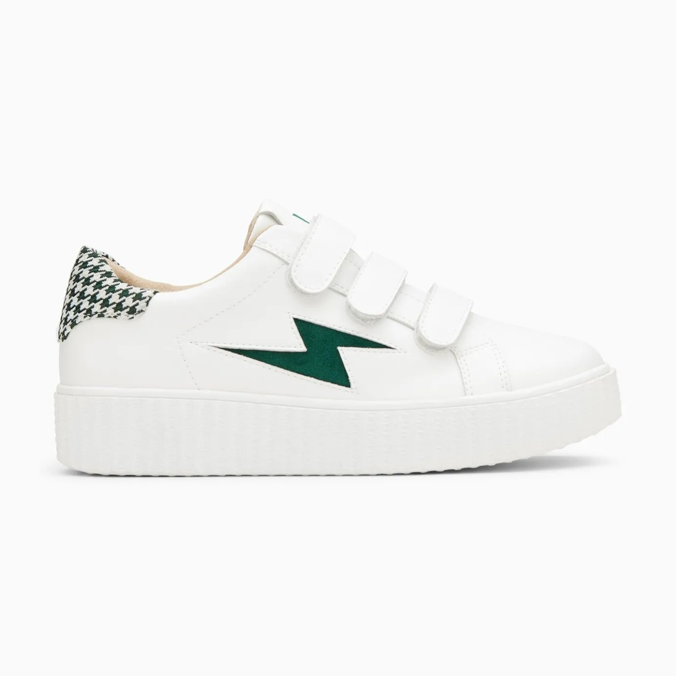 Vanessa Wu Sneakers | Baskets Eclair Sansa Blanc Et Vert Pied-De-Poule A Scratchs