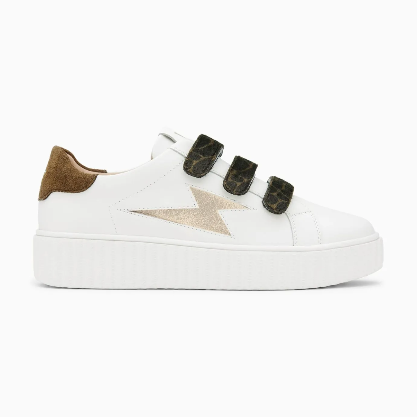 Vanessa Wu Sneakers | Baskets Eclair Thais Blanc Et Or A Scratchs Kaki