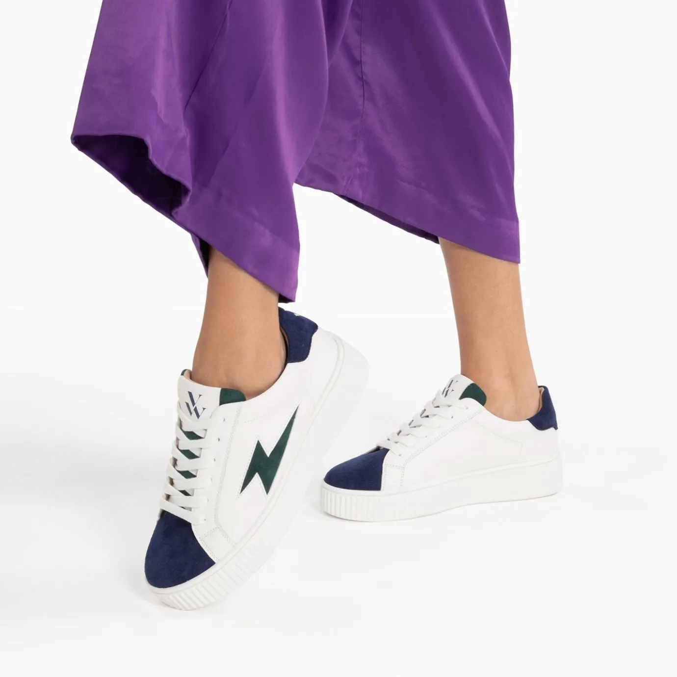 Vanessa Wu Sneakers | Baskets Eclair Tiff Bleu Marine Et Vert A Lacets