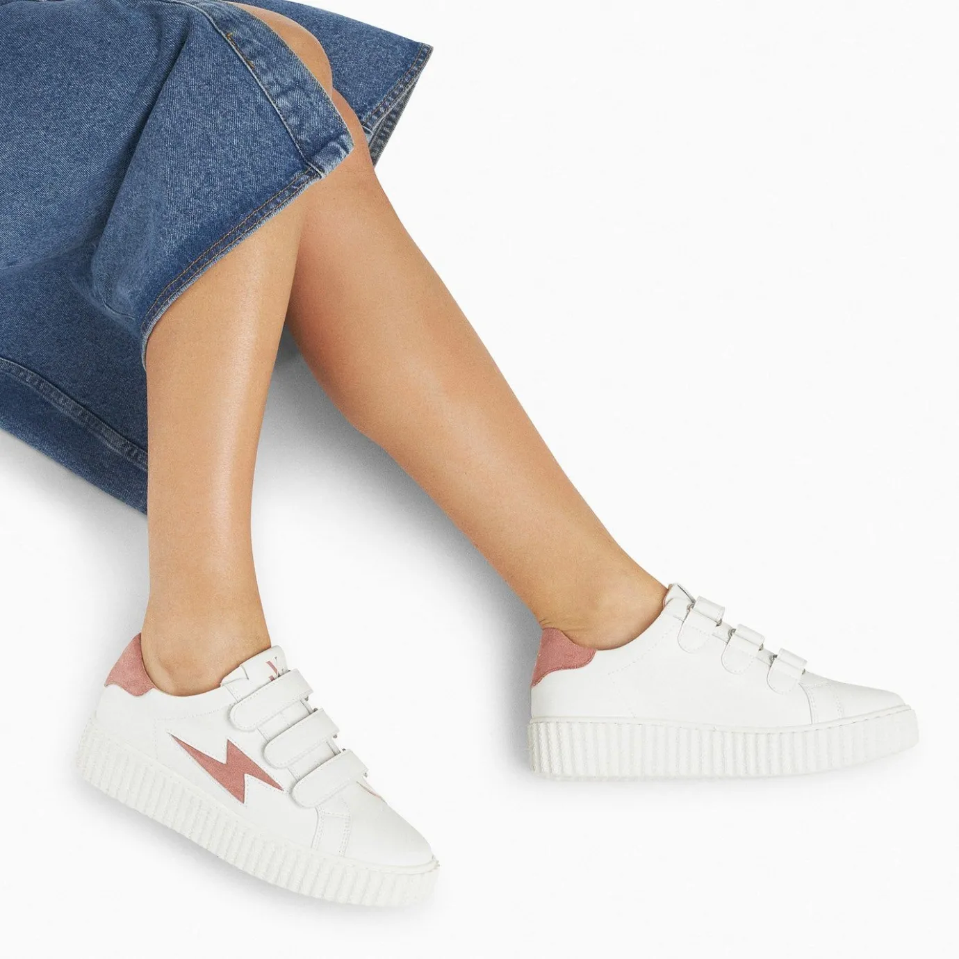 Vanessa Wu Sneakers | Baskets Eclair Vicky Blanc Et Vieux Rose A Scratchs