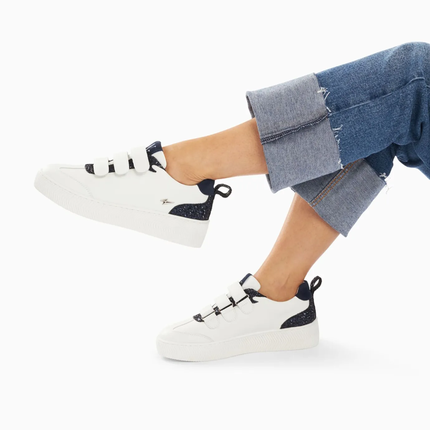 Vanessa Wu Sneakers | Baskets Eline Blanc Et Bleu Paillete A Scratchs