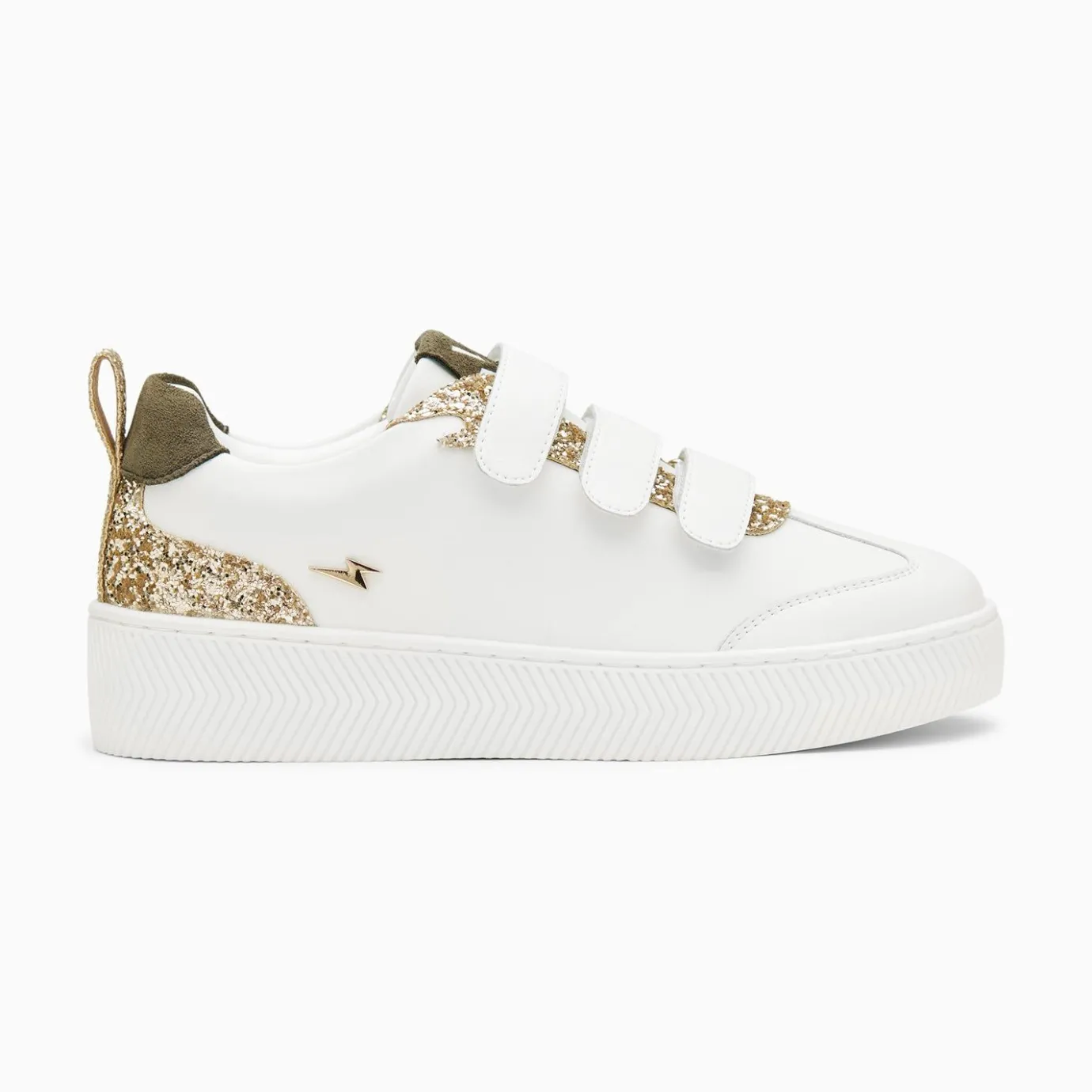 Vanessa Wu Sneakers | Baskets Eline Blanc Et Or Paillete A Scratchs