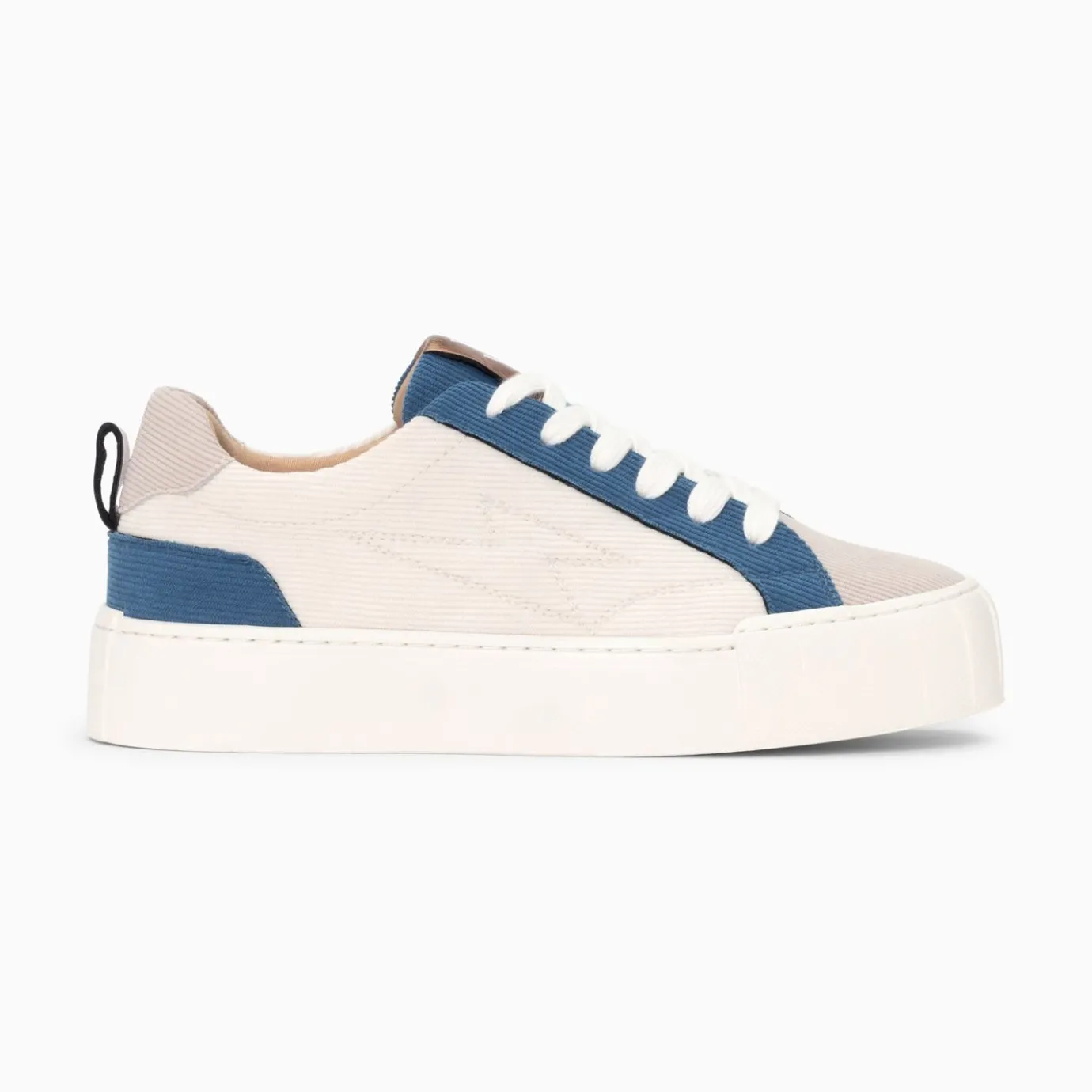 Vanessa Wu Sneakers | Baskets Fara Cotelees Beige Et Bleu A Lacets