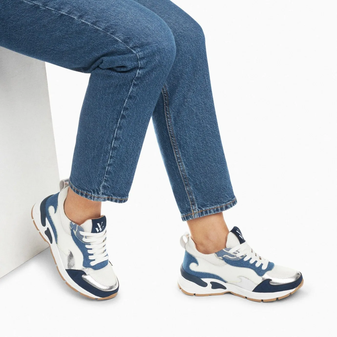 Vanessa Wu Sneakers | Baskets Flamme Juliette Blanc Et Denim