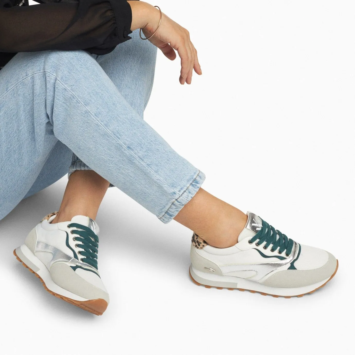 Vanessa Wu Sneakers | Baskets Jade Argent Et Vert A Semelle Running