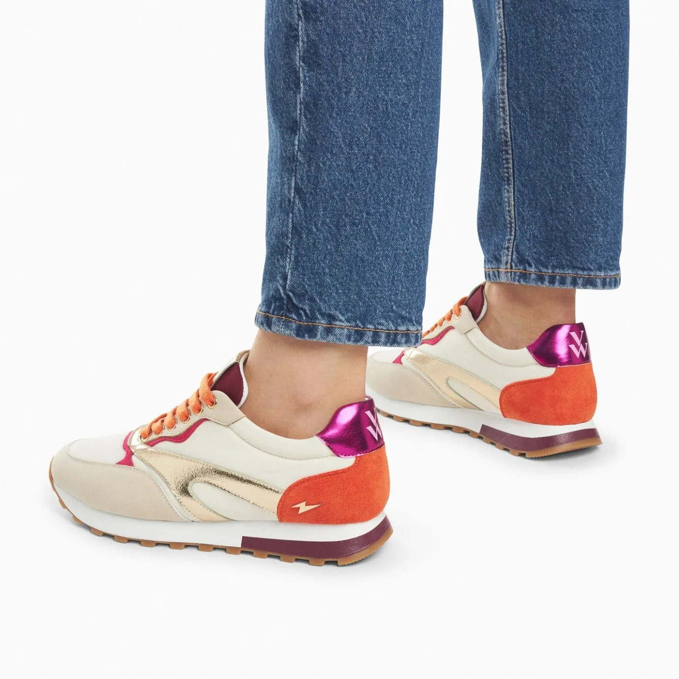 Vanessa Wu Sneakers | Baskets Jade Or Et Orange A Semelle Running