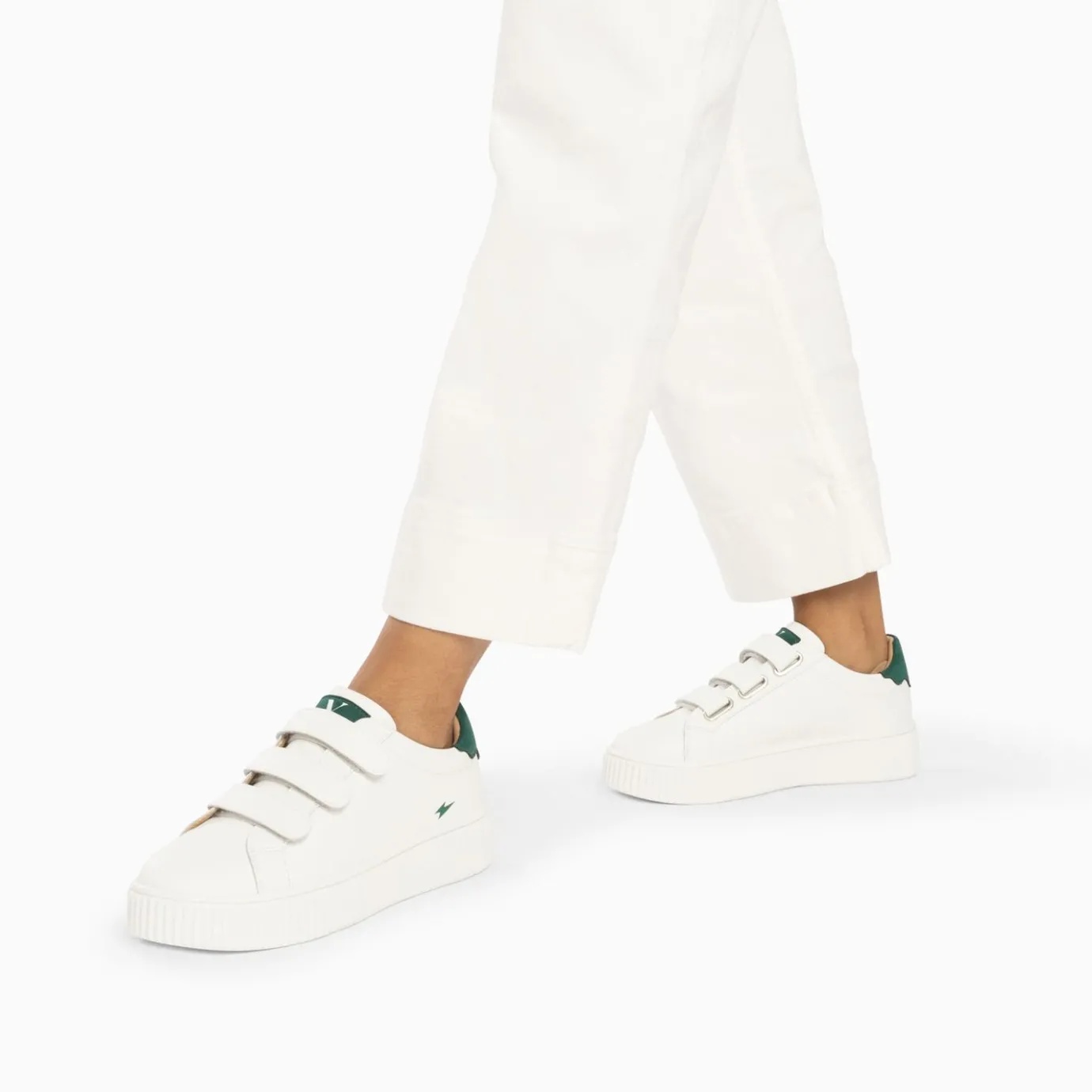 Vanessa Wu Sneakers | Baskets Mini Eclair Solange Blanc Et Vert A Scratchs