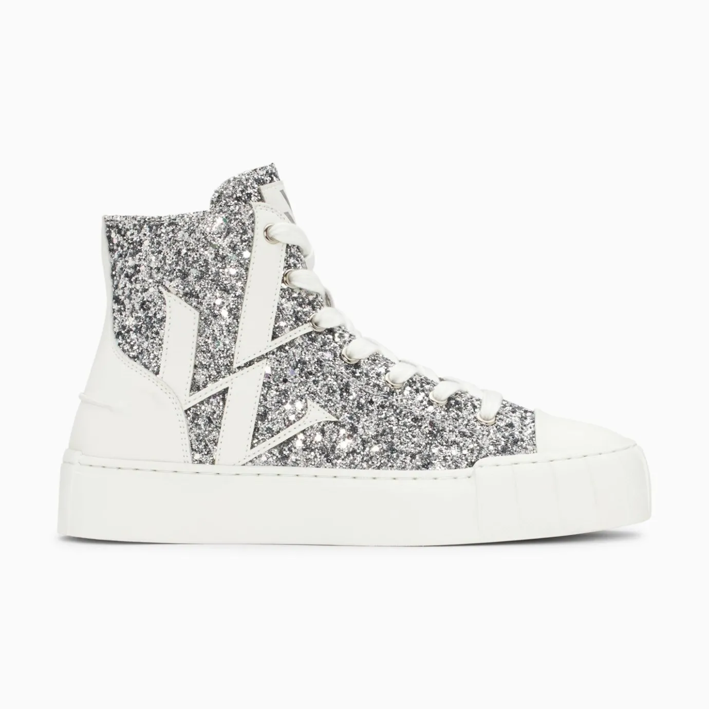 Vanessa Wu Sneakers | Baskets Monogramme Alix Montantes A Paillettes Argent