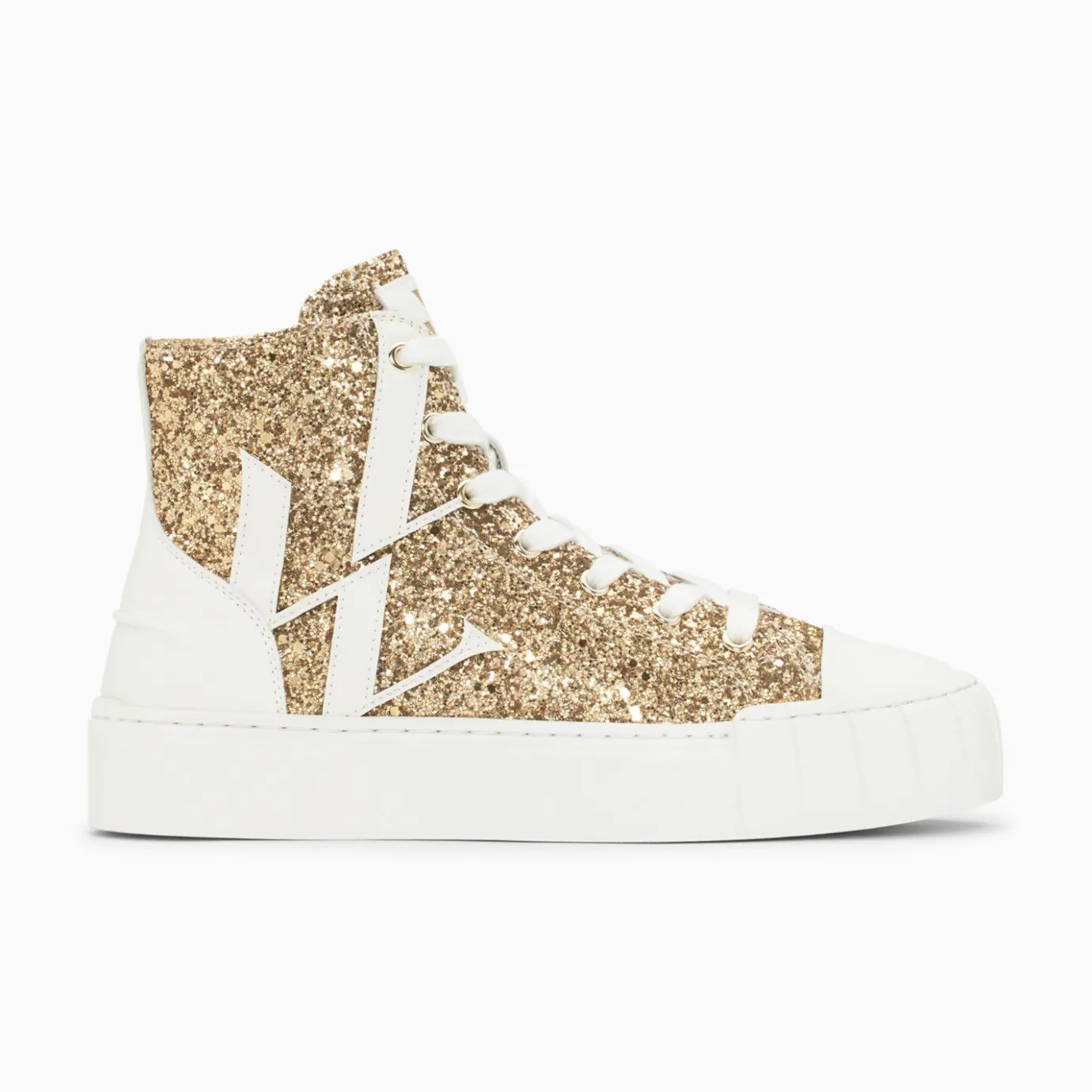 Vanessa Wu Sneakers | Baskets Monogramme Alix Montantes A Paillettes Or