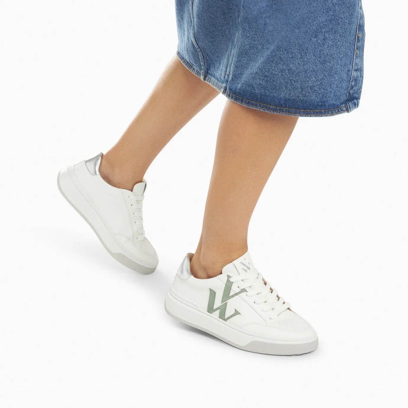 Vanessa Wu Sneakers | Baskets Monogramme Candice Blanc Et Vert