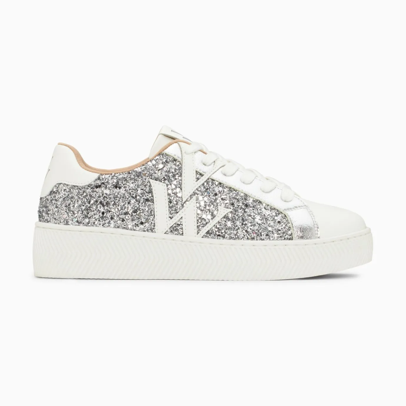 Vanessa Wu Sneakers | Baskets Monogramme Estelle A Paillettes Argent