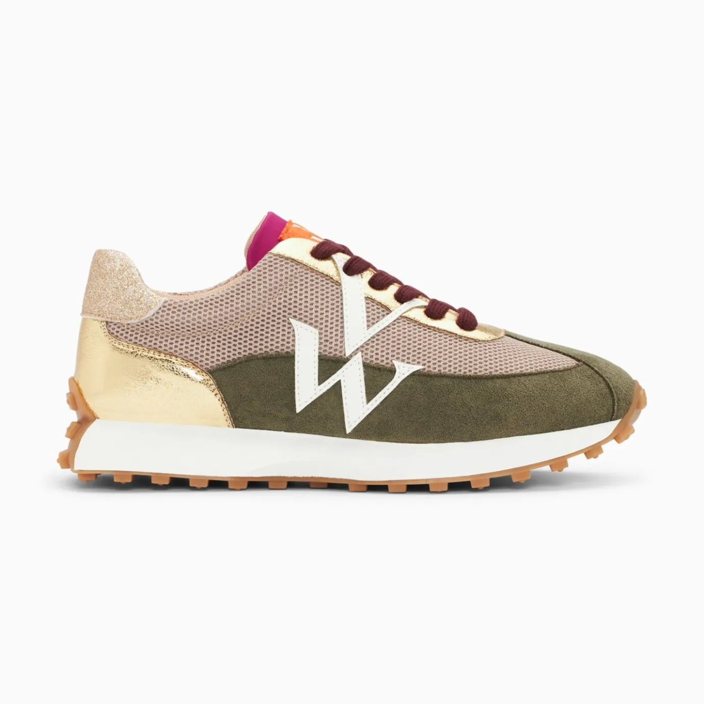 Vanessa Wu Sneakers | Baskets Monogramme Faustine Beige Et Kaki A Semelle Running