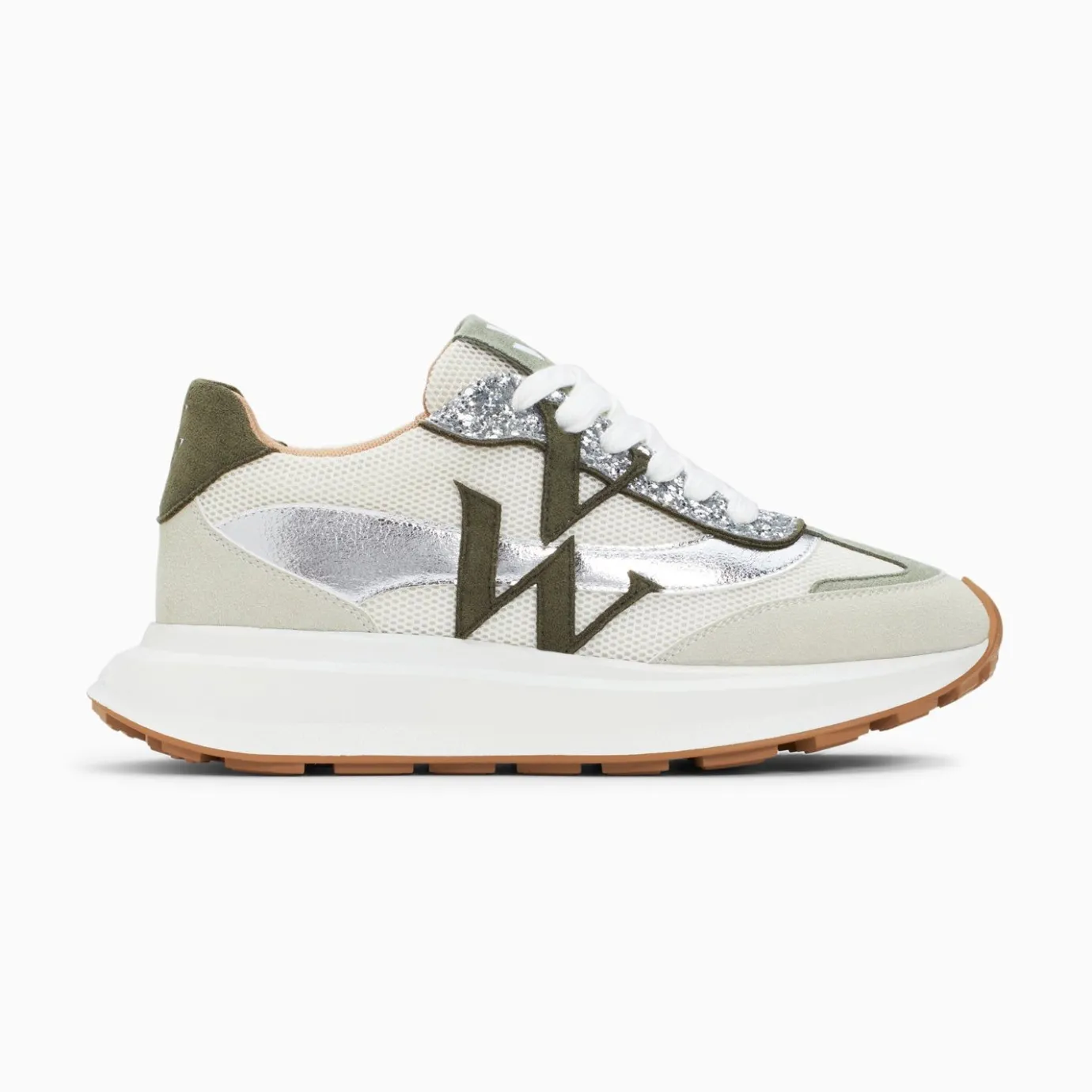 Vanessa Wu Sneakers | Baskets Monogramme Ines Kaki Et Argent A Semelle Oversize
