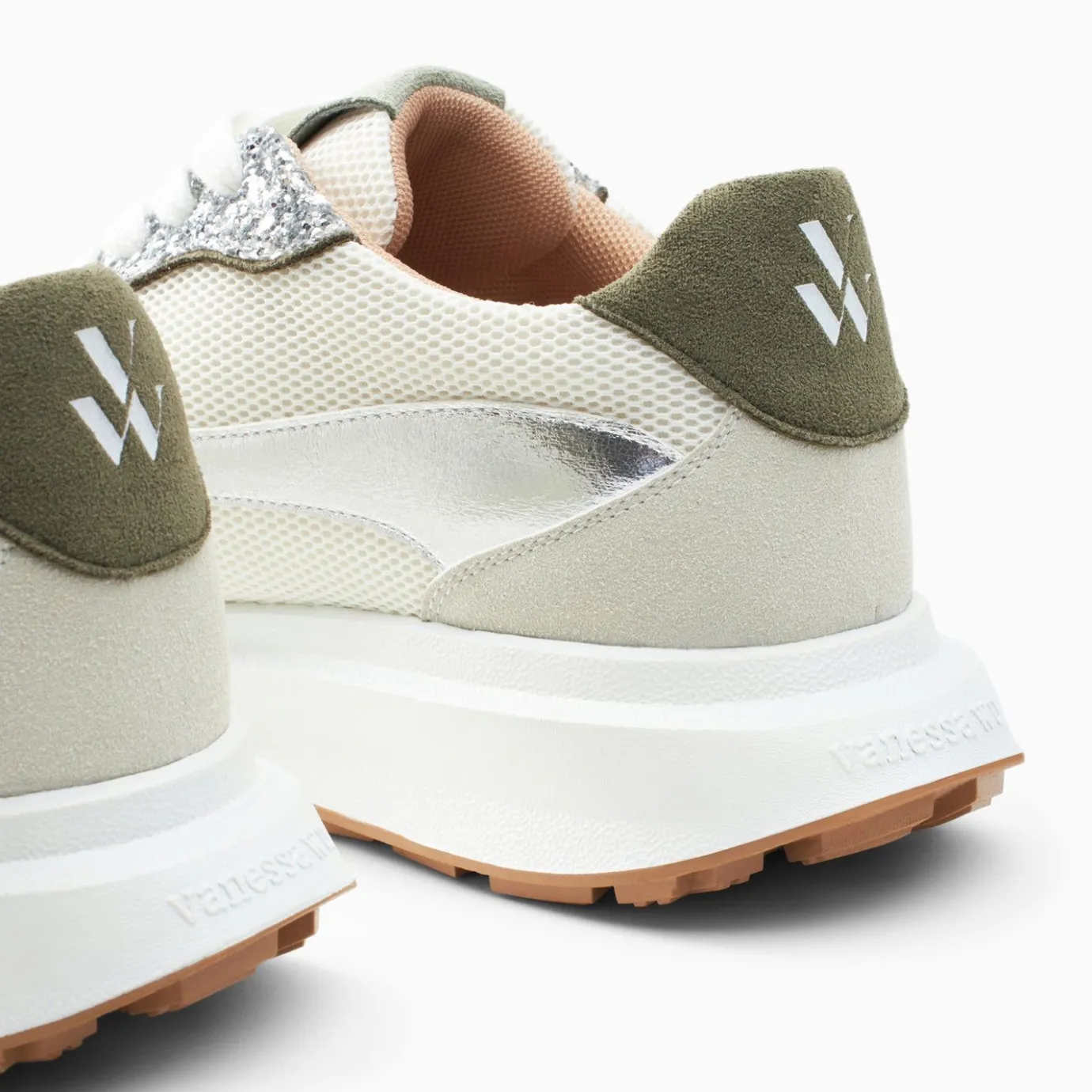 Vanessa Wu Sneakers | Baskets Monogramme Ines Kaki Et Argent A Semelle Oversize
