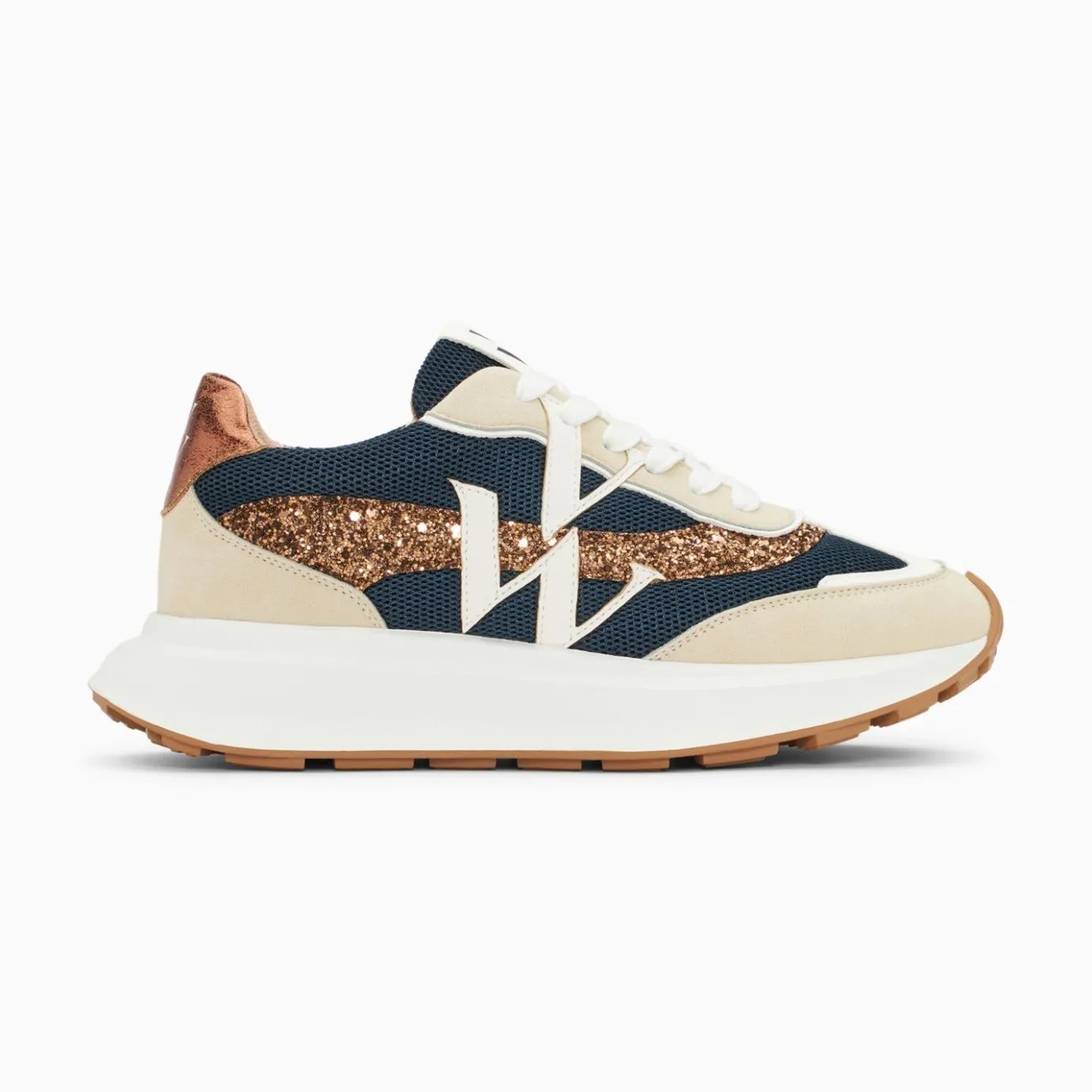 Vanessa Wu Sneakers | Baskets Monogramme Ines Marine Et Bronze A Semelle Oversize